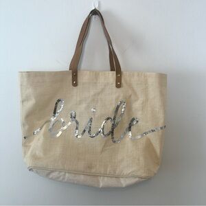 Mud Pie Jute Sequin Bride Tote Bag
